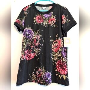 Lularoe black flower top short sleeve size medium